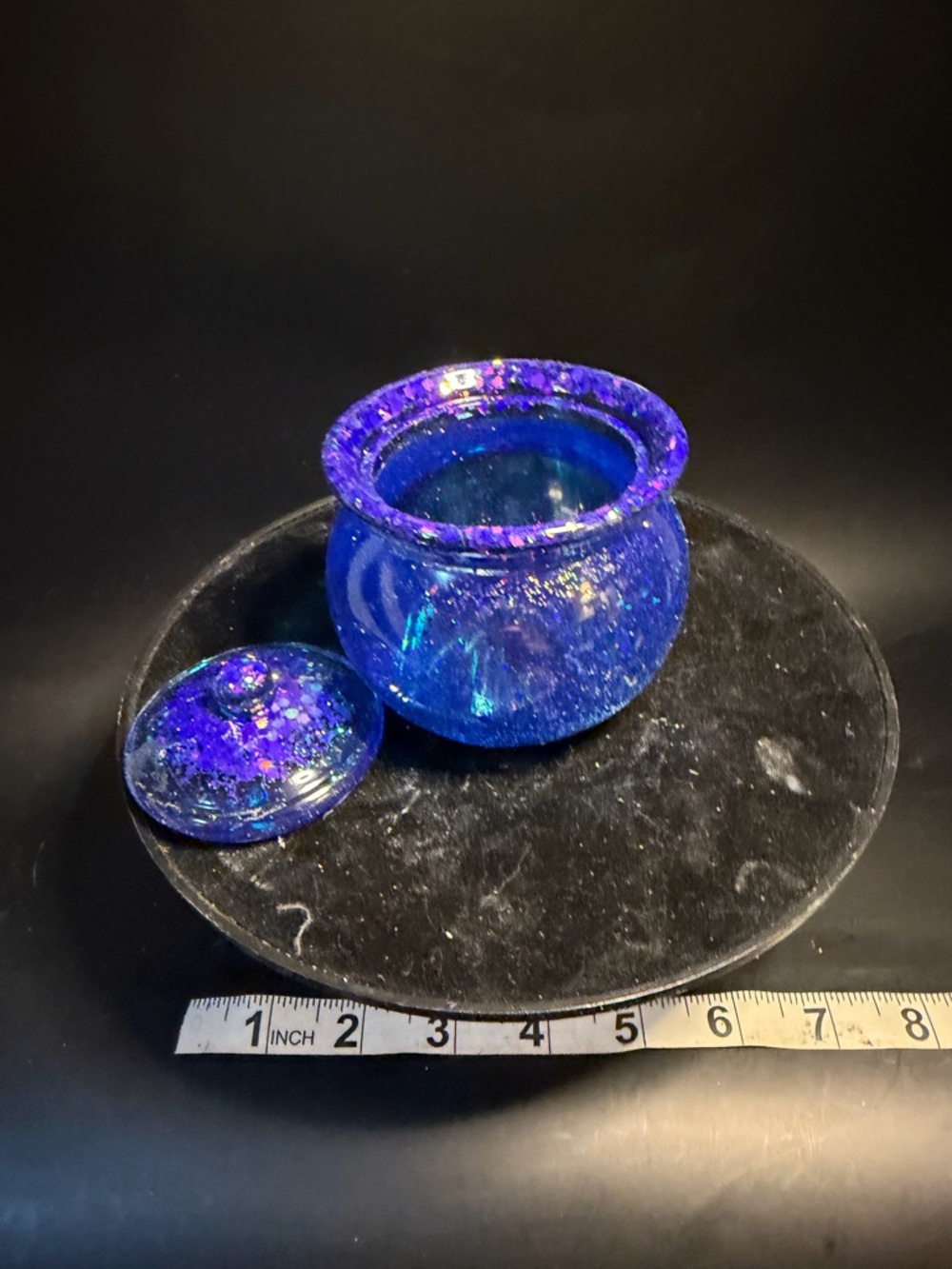 Handmade resin Iridescent Blue Glass Jar with Lid